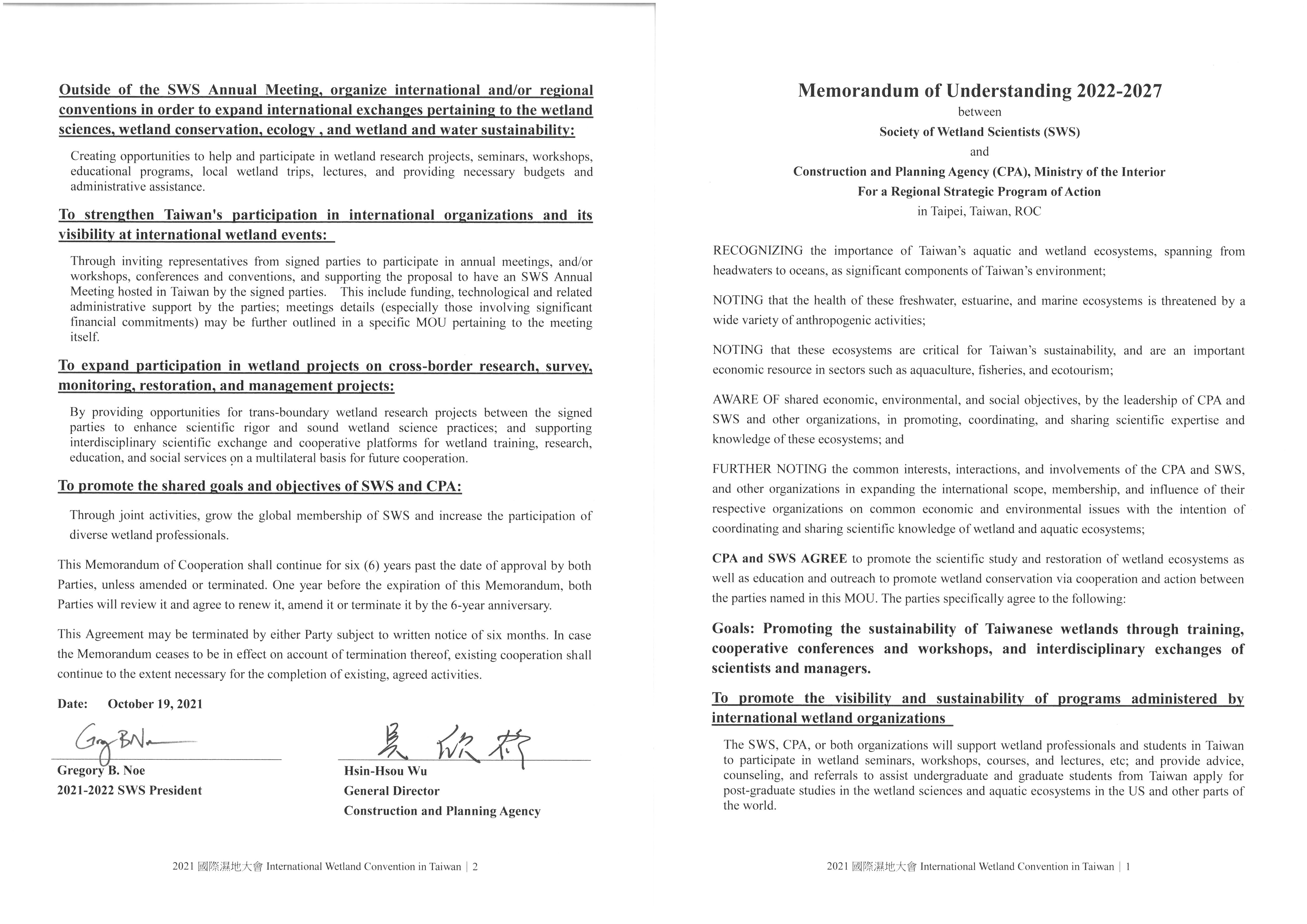 Memorandum of Understanding 2022-2027 between SWS and CPA