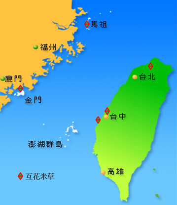 圖3 互花米草由於海流帶入種子著陸，其於臺灣海岸之分布圖